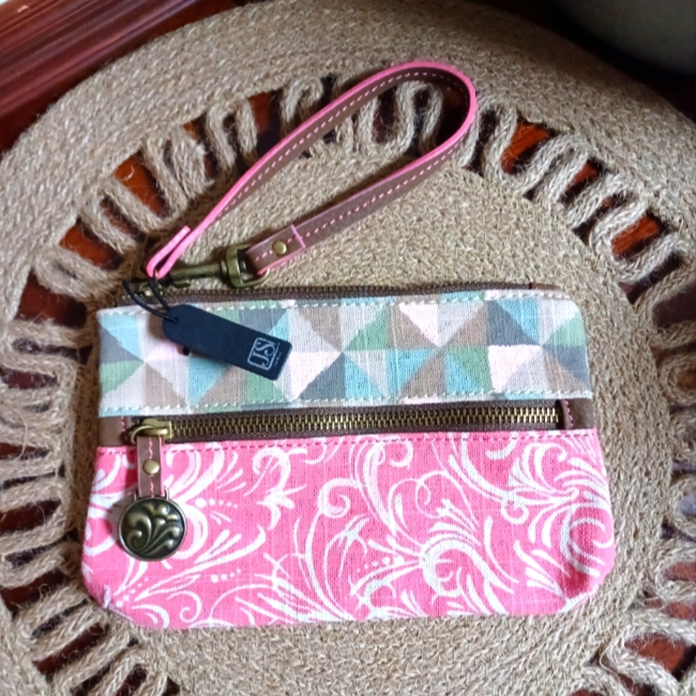 NWT JIM SHORE Jasmine Wristlet Linen Cotton Wristlet Wallet